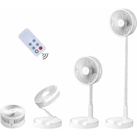 Bord- og Gulvventilator, Bærbar og Sammenklappelig, Justerbar Ventilator, Gulvventilator, USB Genopladelig Ventilator, 4 Hastigheder, Værktøjsfri 