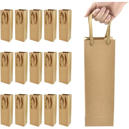 15 stk. Kraftpapir Vinflaske Gavepose Champagne Flaske Gavepose