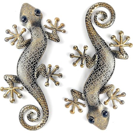 LIFFY Metall Gecko Veggdekor Stor 2-pakning, Utendørs Øgle Veggkunst, Metall Øgler Veggdekor, Gecko Metall Veggkunst for Hjem Hage Hage Gjerde (FMY)
