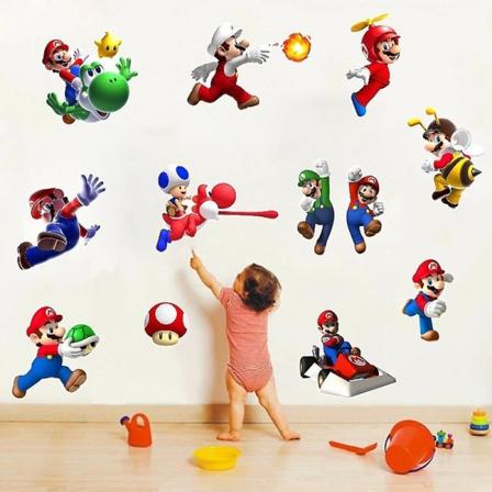 Sett med 2 for Nintendo New Super Mario Bros Bygg en scene Skrell og stikk veggklistremerker Soveromdekor Klistremerke Tegneserie Anime Spill 