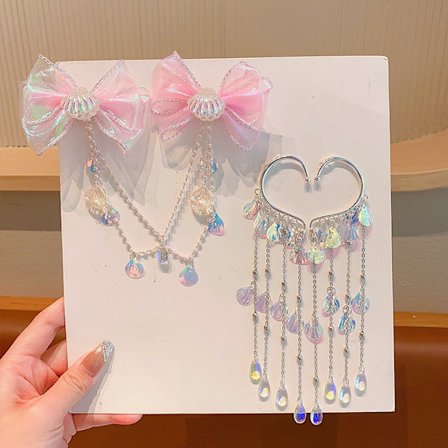 Havfrue hårtilbehør til piger, iriserende prinsesse hårbøjle clips & øreringe, glitrende lyserøde blå hårnål kvaster havfrue kostume