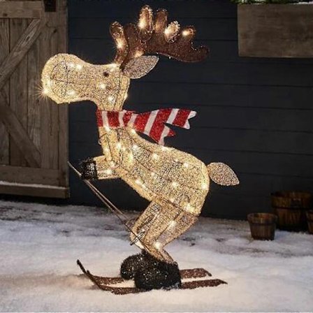 Udendørs julefigur LED Ski Lyser Elg Have Dekoration Ornament 30cm