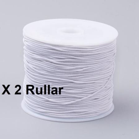 2 Rullar med c:a 34-37 mt Vit nylonklädd elastisk tråd 0,6 mm