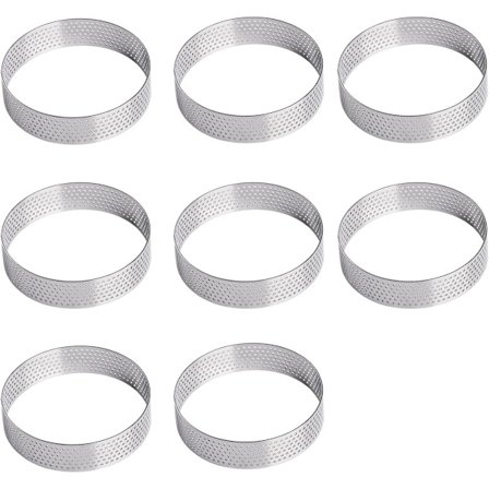 ING Åtte 8 cm diameter dessertformer i rustfritt stål - Kan brukes som terteformer, kakeringer og perforerte muffinsringer.