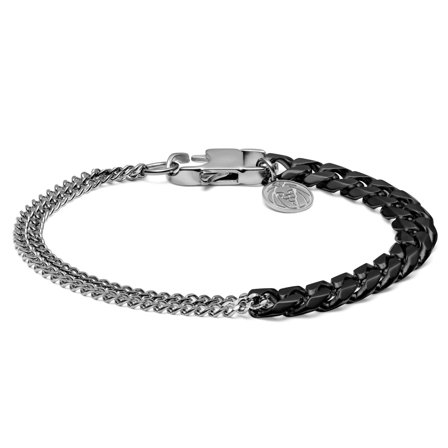 Carlos Amager Silver-Tone & Gunmetal Curb Chain Bracelet for Men - Steel bracelets