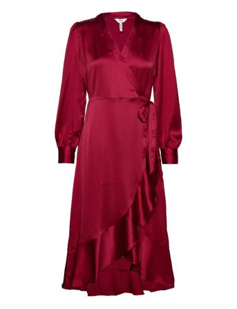 Objsateen Wrap Dress A Fair Knælang Kjole Rød Object