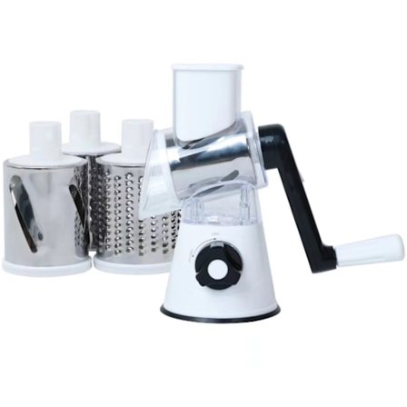 Trommel Grønnsakshakker med 3 Rustfrie Stål Sylindriske Blader, Multifunksjonell Håndsveiv Grønnsaks Kutter for Hjemmekjøkken