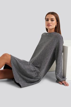 NA-KD Party Lurex High Neck Balloon Sleeve Mini Dress - Robes courtes - Argent - Small