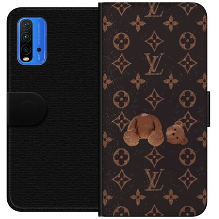 Yhteensopiva Lompakkokotelo Xiaomi Xiaomi Redmi Note 9 4G Ylellinen monogrammikuvio rikkinäisellä nalletaustalla pimeässä muotiestetiikassa