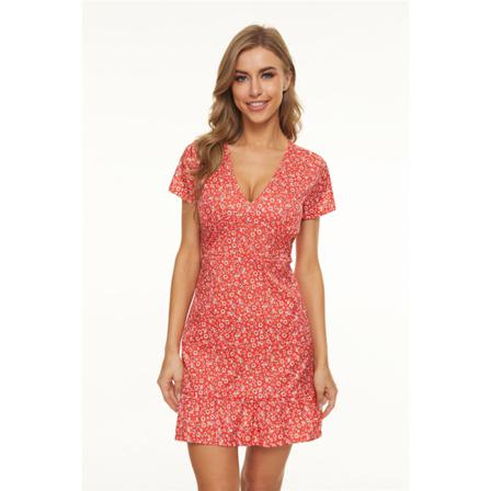 Sommar Kort Boho Klänning Kvinnor V-neck Print Blommig Party Damer