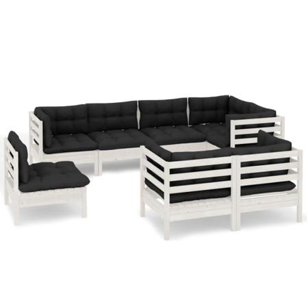 Vidaxl Loungegrupp Med Dynor 8 Delar Vit Massiv Furu Vit