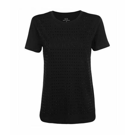 Armani Exchange Rhinestone cotton T-shirt Sort, Dame T-shirts