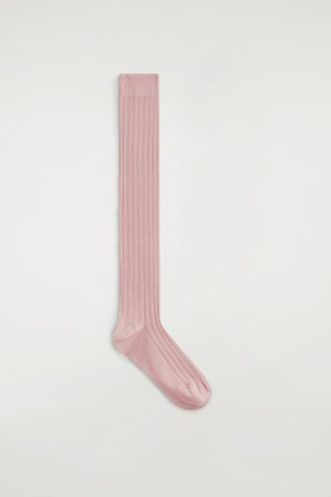 COS Women's Calzini Al Ginocchio In Seta A Coste in Rosa