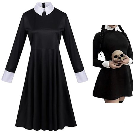 Addams Family Flickor Kvinnors Wednesday Addams Cosplay Kostym Klänning(120cm)