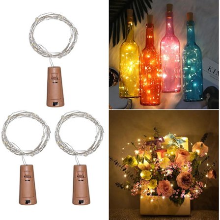Flaskepropplamper Varmhvit, 20 LED-lamper 2M Lyslenke Fairy Lights, LED Gin Vinflaskelamper for Middagsselskap, Dekorlys for Bryllup, Hage