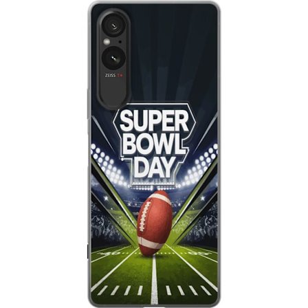 Kompatibelt Mobildeksel til Sony Xperia 5 V Super Bowl Day plakat med amerikansk fotball på opplyst arena i dramatisk sportsdesign