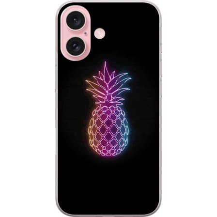 Kompatibel Mobilcover til Apple Apple iPhone 16 Neon illustration af ananas i farverigt lys mod sort baggrund