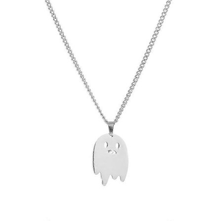 Spøkelse Anheng Halskjede Grunge Alt Emo Halloween Spekter Skummelt Trist Ansikt Rustfritt Stål Langt Halskjede for Kvinner Jenter Morsomme Smykker