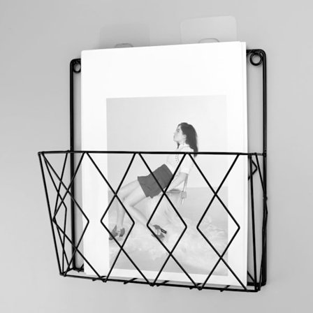 Seinään kiinnitettävä lehtiteline 26x25 cm - metallinen seinähylly toimistoon ja olohuoneeseen - musta