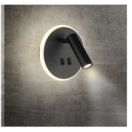 LED Sengelamper Væglampe Hotel Indendørs Væglamper Sengelampe Ganglampe med Kontakt --Neutralt Lys, Sort (Rund)