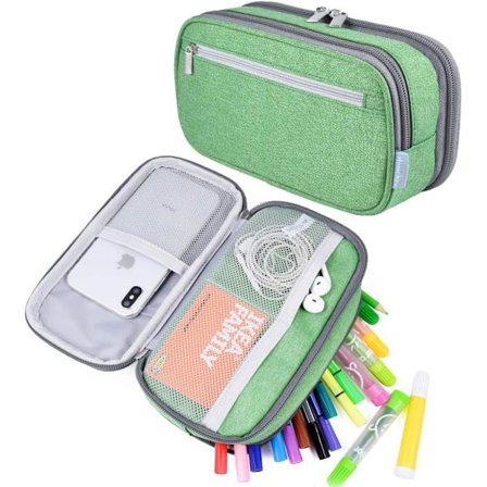 Penalhus med stor kapacitet, stort penalhus med 3 multifunktionelle rum, penmarkør, kontorartikler, organizer, makeup-taske Grøn Green