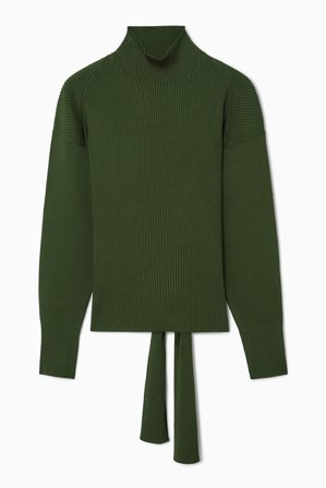 COS Women's Open-Back Ribbed-Knit Top in Green
