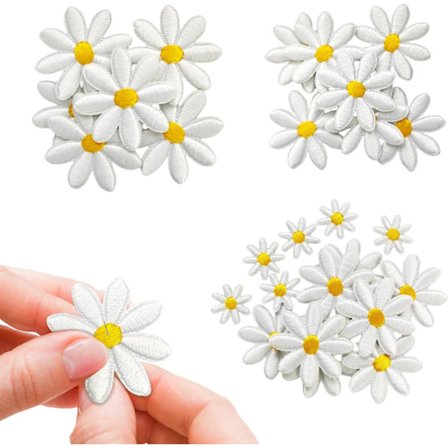 40 stk. tusenfrydblomster stryke-på-merker i 4 størrelser, søte broderte applikasjoner