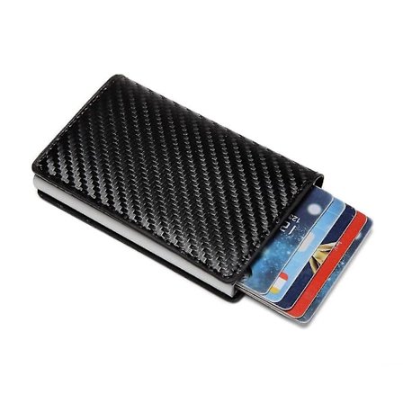 Slank pung til mænd med pengeklip, pop-up tegnebog, blokerer aluminium automatisk kreditkortholder etui Minimalistisk læder smart pung