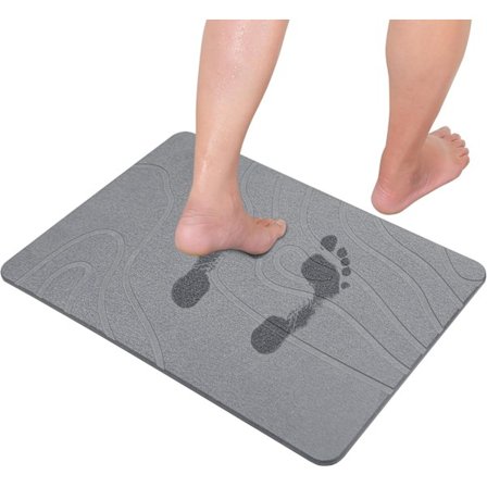 st Diatoméjord Sten Badrumsmatta, Snabbtorkande Naturlig Sten Golvmatta, 60X39CM Badmatta, Superabsorberande Badrumsmatta, (Mörkgrå)