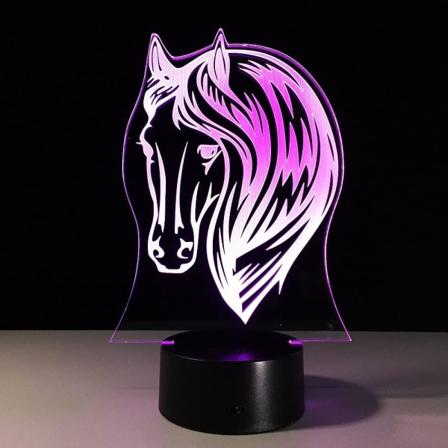 WJ Hest 3D Lampe Pony 7 Farge Endring Led USB Akryl Liten Nattlys Innendørs Atmosfære Lampe for Barneleker og Gaver