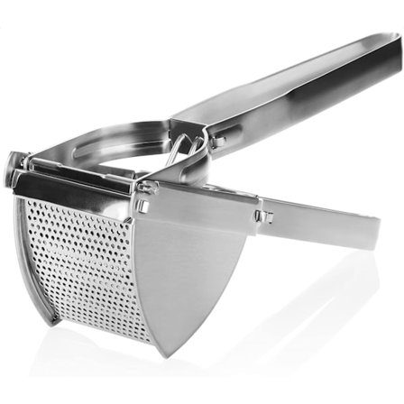Kartoffelpresser i rustfrit stål, tåler opvaskemaskine - spaetzlepresser - spaghettipresser - kartoffelmoser - længde 30 cm (rustfrit stål - bredt 