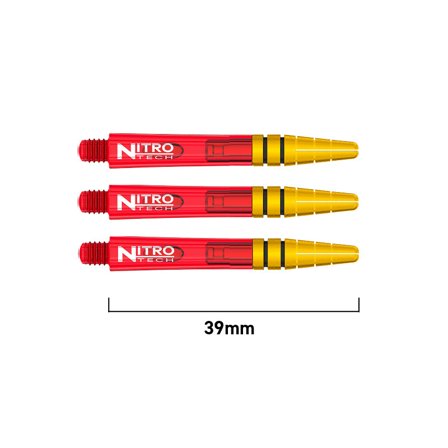 Red Dragon Darts Nitrotech Gold Shafts 39mm - 2 Sets (6 Shafts) Polycarbonate Red/Gold/Black Intermediate