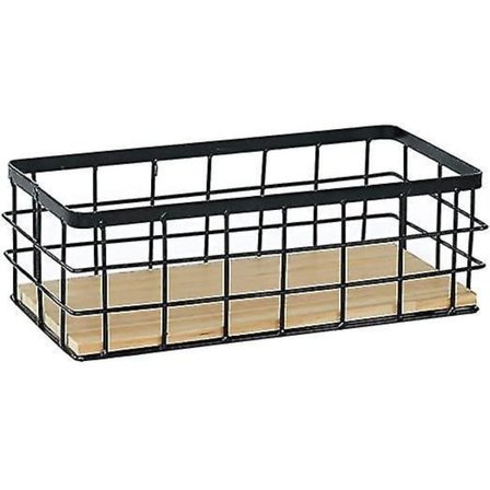 Vægmonteret Opbevaringskurv med Træbund, Jern Organizer