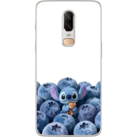 Kompatibelt Mobildeksel til OnePlus OnePlus 6 Søt blå karakter blant blåbær med bamse i mykt og lekent illustrasjon