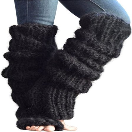 Grovstrikkede benvarmere sorte 60 cm one size polyester varme