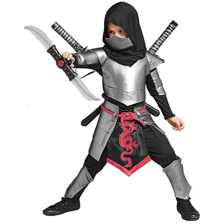2023 New Arrival Barn Dragon Ninja Halloween Cosplay Silver Ninja kostym för pojkar