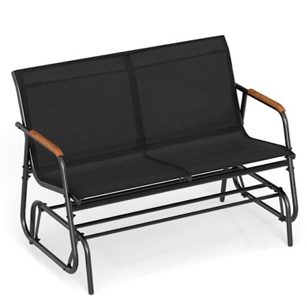 COSTWAY Ulkoilma Keinu 2 Henkilölle, Teakpuu Käsinojat, Kangas Istuin, Metallirunko, Kuormitus 300 KG