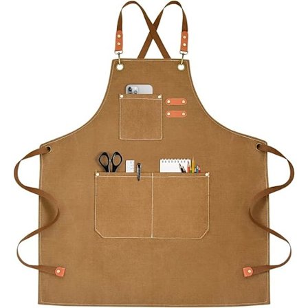 Kokkeforklæde Canvasforklæde til mænd og kvinder med 3 lommer Krydsrygbestandigt arbejdsforklæde til madlavning Brun