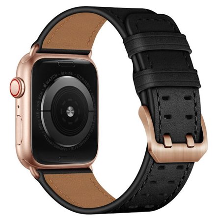 Apple Watch (45 mm) klokkerem i ekte skinn - Svart / Spenne I Roségull