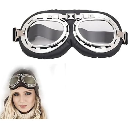 Retro Motorcykelglasögon - Vintage Pilotstil Vindtäta Glasögon, Silverram Böjd-Hörn Design för Harley Åkning, Cykling & Utomhusaktiviteter