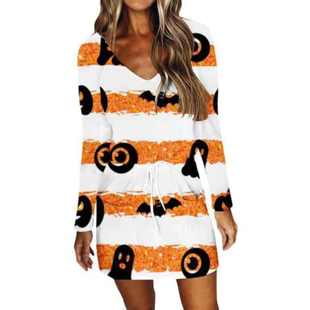 Dam V-hals Kort Mini Klänning Print Halloween Klänningar