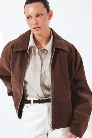 NA-KD Jacke aus Kunst-Wildleder mit Reißverschluss - Kunstlederjacken - Braun - EU 36