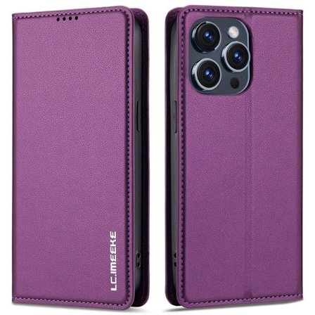 LC.IMEEKE iPhone 15 Pro Wallet Cover Stand PU Leather - Purple