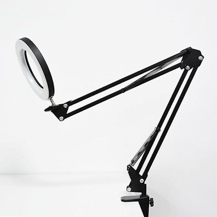 Suurennuslasi - Suurennuslasi 5 dioptrian valolla - Pihdillä, kääntyvällä varrella, himmennettävä, 3 väriä