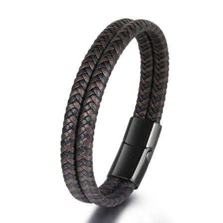 Läderarmband för män, flätat i brunt och svart läder