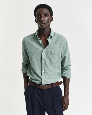 GANT - Regular fit skjorte i bomullslin til herre woody green