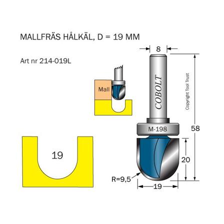 Cobolt 214-019L Hulkilfres R=9,5 D=19 L=20, Maskintilbehør & forbruk