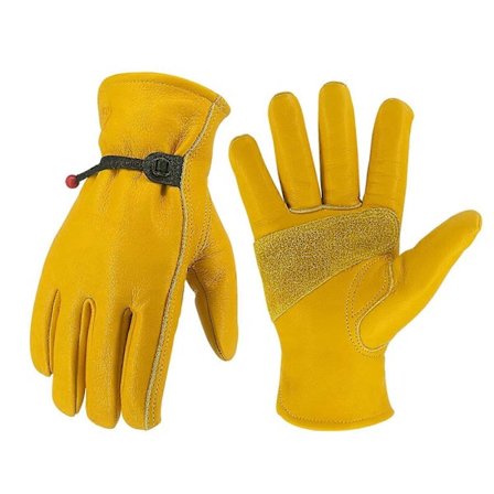 Lær arbeids hansker for menn og kvinner, forsterkede holdbare hagehansker, kveg skinn arbeids hansker, punktering og kutt resistente (Small, Golden 