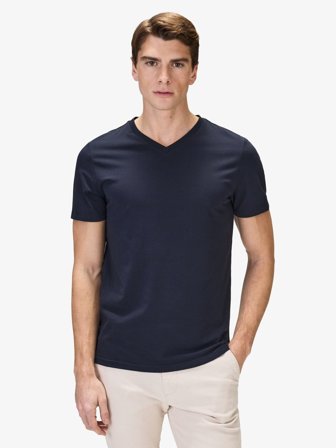 John Henric Men's Navy Blue Slim Fit V-Neck T-Shirt Cotton Size L