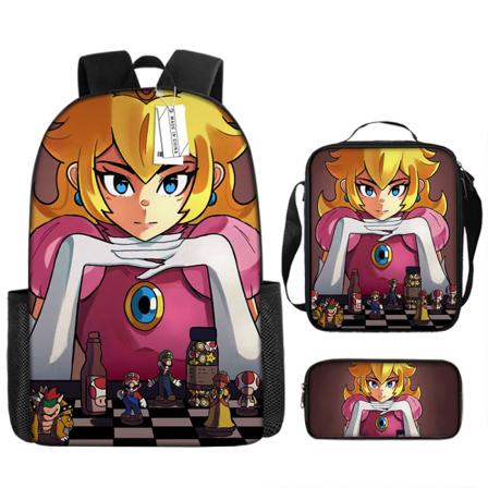 Super Mario Princess -reppu, koululaukku, kynäpussi ja lounaslaukku - kolmiosainen setti